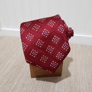 ROBERT TALBOTT Mens 100% Silk Hand Sewn Geometric Neck Tie (59.5"x3.5") Red/Blue